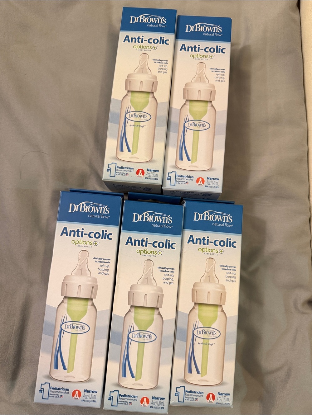 5x Dr. Brown’s anti colic level 1 nipple and bottle with cap